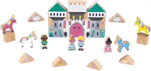 Janod - Set of 35 Solid Wooden Cubes - Enchanted Kingdom Theme - Ideal Car Mat Complement - Construction Toy - Develops Imagination - FSCTM Wooden Toy - from 2 Years Old - J05927
