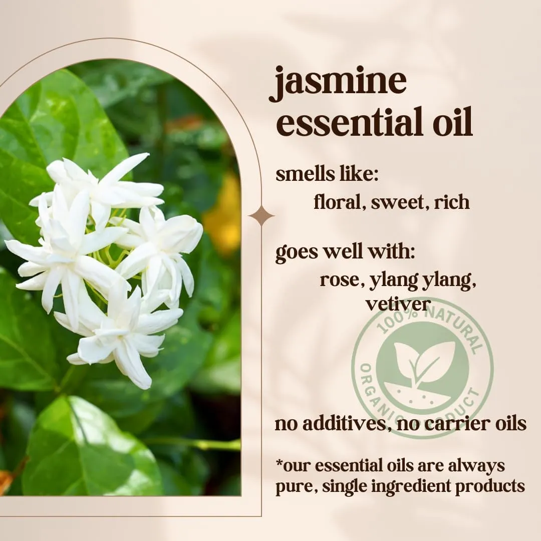 Jasmine Essential Oil - 100% Pure & Natural, Organic, Undiluted for Aromatherapy, Skin, Hair, Diffuser (0.33oz - 10ml)