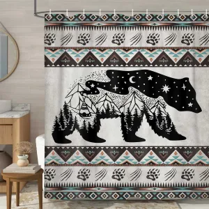 JAWO Rustic Cabin Shower Curtains for Bathroom, Hunting Camping Fabric Bathroom Shower Curtain, Rustic Bear Moose Forest Vintage Western Decor Shower Curtain with 12PCS Hooks, 70X70IN(Grey)