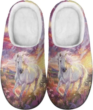 Jeiento Horse Warm Slippers for Women - Fuzzy Fluffy Hotel House Indoor Slippers Winter Closed Toe