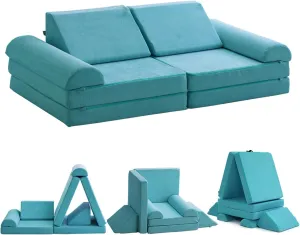 jela Kids Couch Safety Certified Play Couch Soft Kids Sofa with Machine Washable Cover Thick Foam Fort Building Set for Playroom Indoor 57x28x18 Inch (Corduroy,Teal)