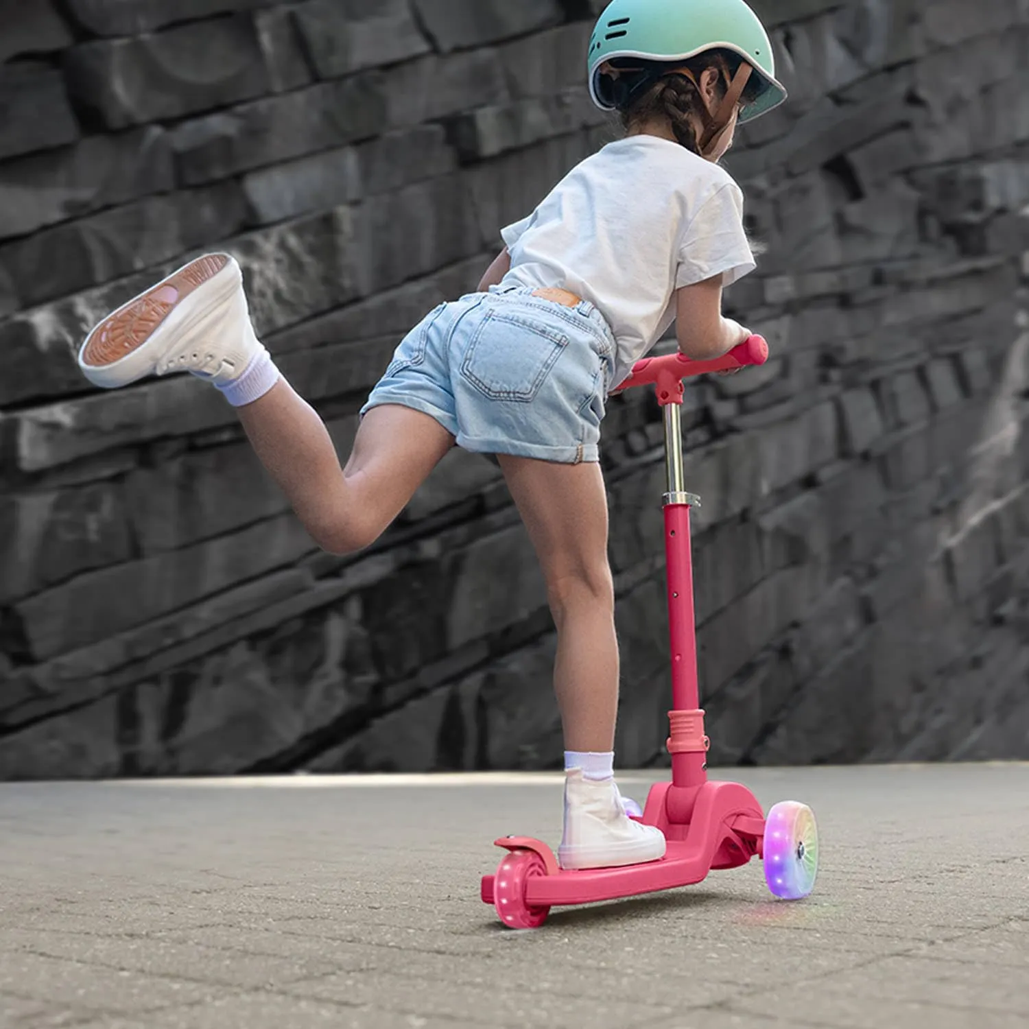 Jetson 3-Wheel Light-Up Kick Scooter, Lights on Stem & Wheels, Height Adjustable Handlebar, Rear Brake, Foldable, Ages 3 