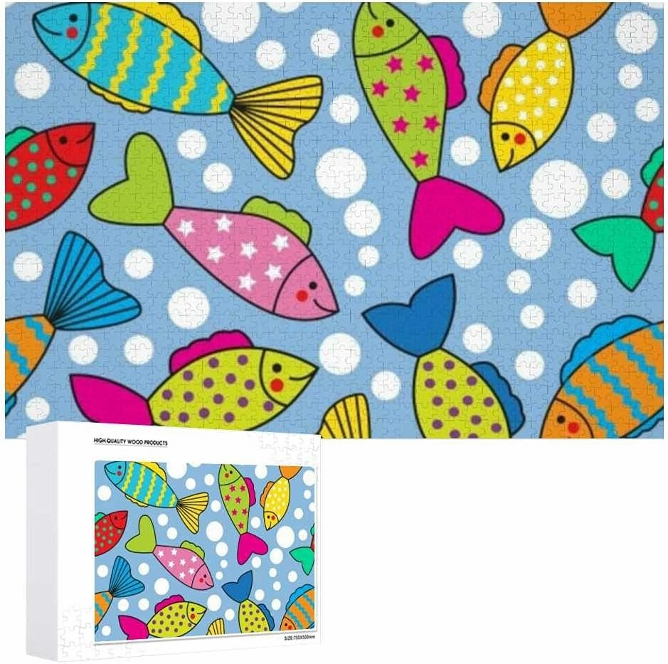 Jigsaw Puzzles Bright Colorful Fish Bubbles Toy Kid Educational Games Brain Challenge Adults Art DIY Child Leisure Game Suitable Family Friends 1000PCS