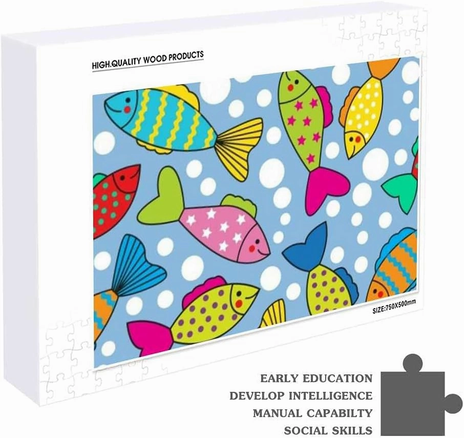 Jigsaw Puzzles Bright Colorful Fish Bubbles Toy Kid Educational Games Brain Challenge Adults Art DIY Child Leisure Game Suitable Family Friends 1000PCS