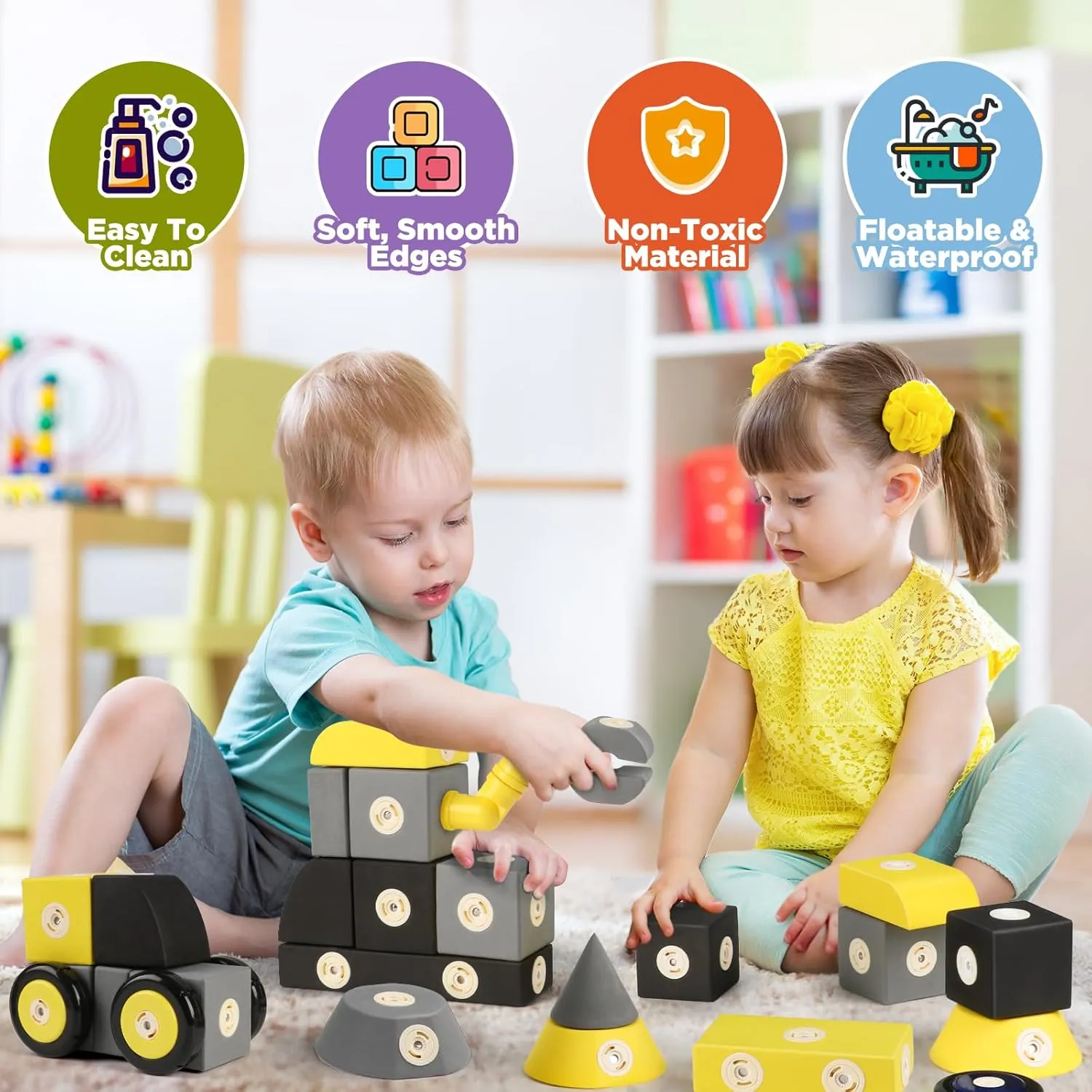Joyfresh Big Magnetic Building Blocks for Toddlers, Large Foam Block 30pcs for Kids 2 3 4 5 6 Years Old, Magnet EVA Blocks Toy for Boys Girls