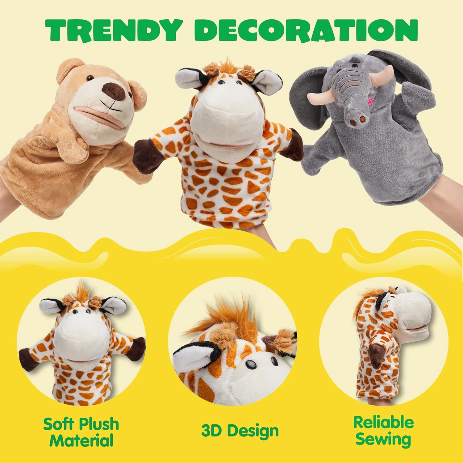 JOYIN 6Pcs Kids Hand Puppet Set with Working Mouth, Toddler Animal Plush Toy Includes Elephant, Giraffe, Lion, Bear, Raccoon and Monkey for Show Theater, Birthday Gifts, Easter Basket Stuffers