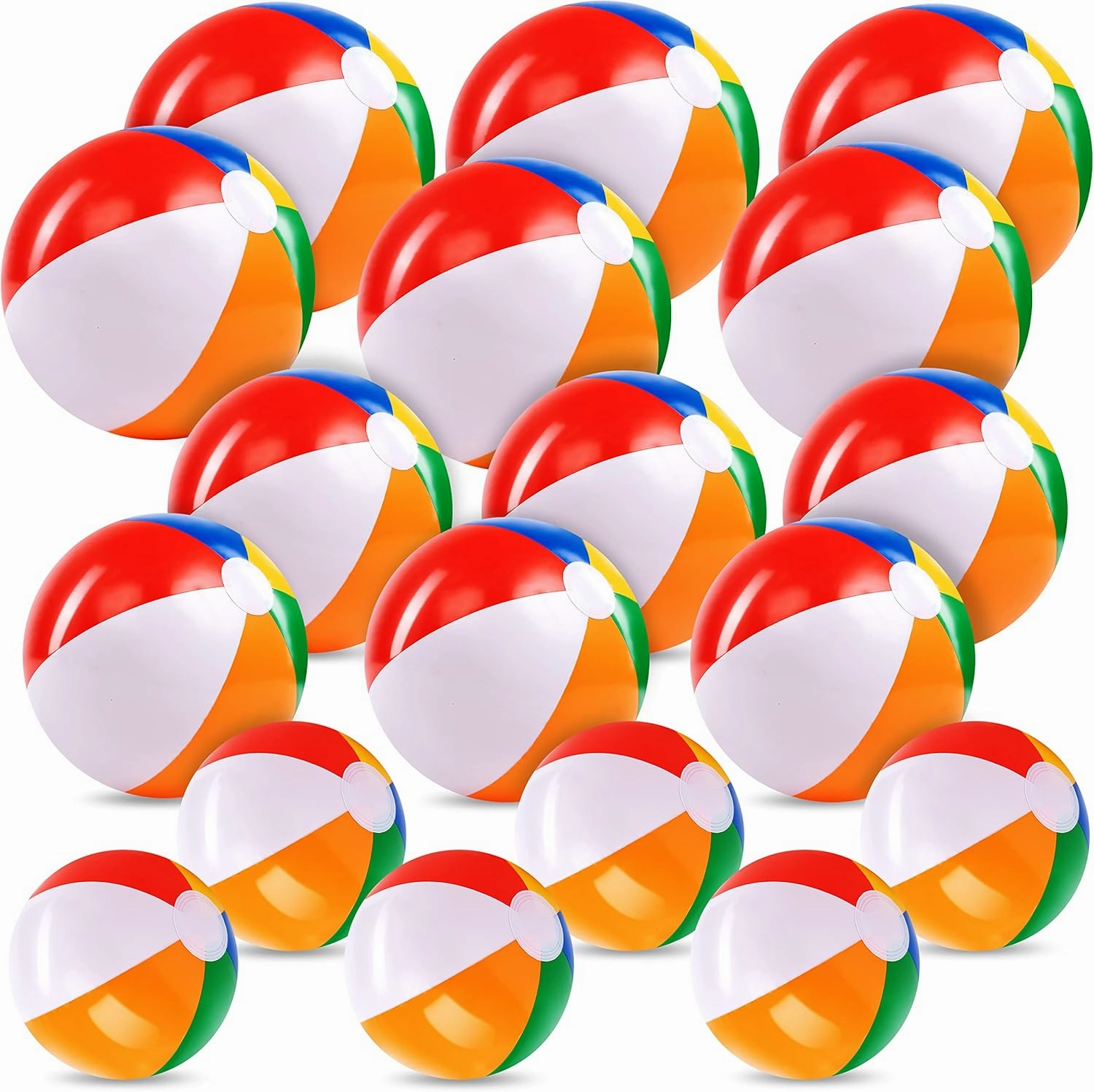 JOYIN Rainbow Beach Balls(18 Pack), Inflatable Swimming Pool Toys for Summer Water Games Kids Birthday Party Supplies Combo Set Include Inflatable Beach Balls in 20” (6), 16” (6) and 12” (6)