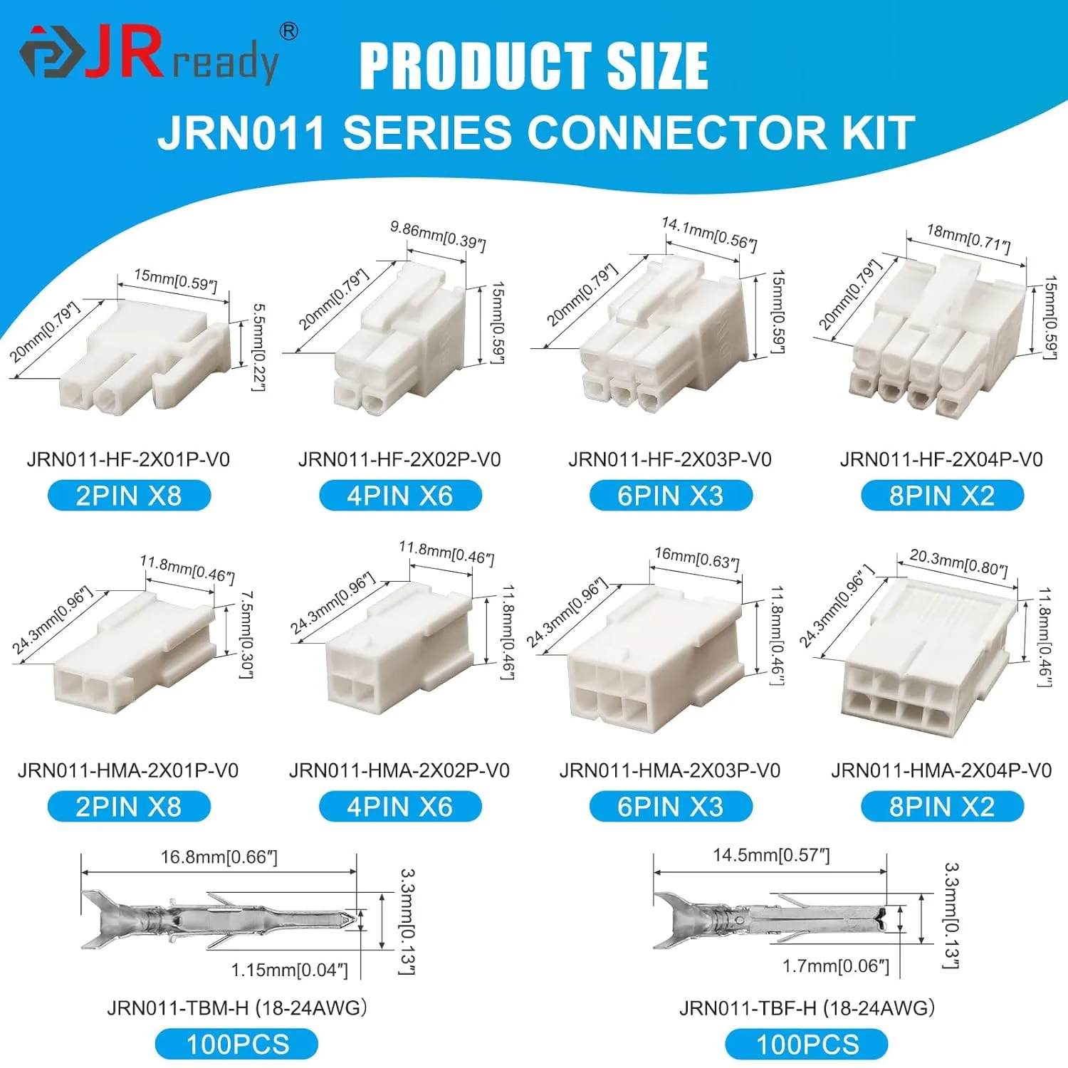 JRready ST6519 238Pcs Pin Connector Kit Wire Automotive Electrical Male Female Connector 18-24AWG Terminals Pin and Sockets Molex Mini-Fit 4.2pitch