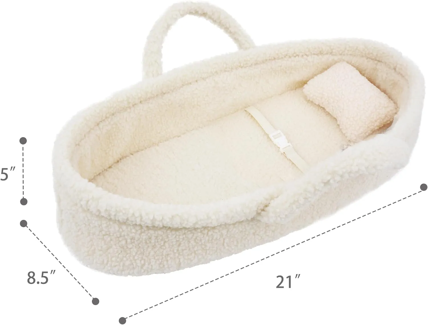 June Garden Cozy Dream Doll Bassinet - Baby Doll Portable Carrier - Fits for American Girl Dolls or Teddy Bears up to 18" - Cream White