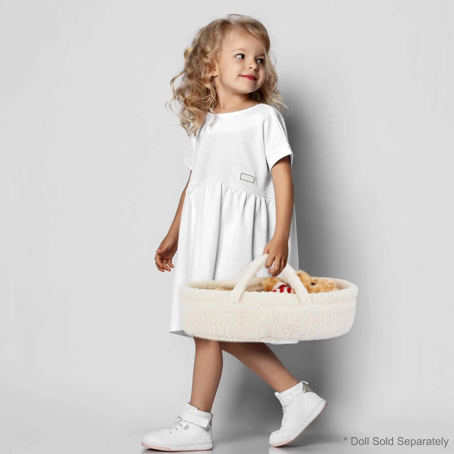 June Garden Cozy Dream Doll Bassinet - Baby Doll Portable Carrier - Fits for American Girl Dolls or Teddy Bears up to 18" - Cream White