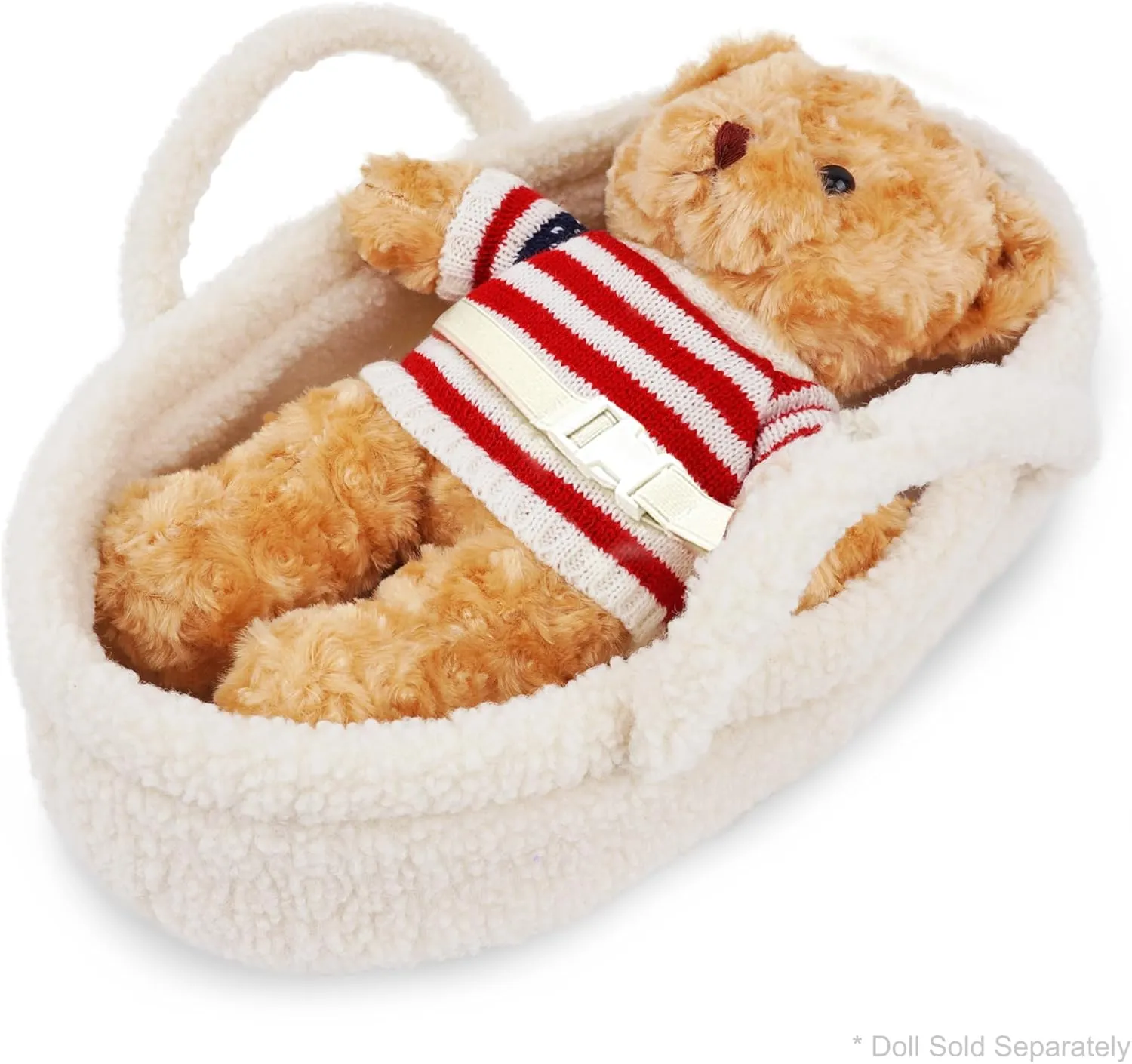 June Garden Cozy Dream Doll Bassinet - Baby Doll Portable Carrier - Fits for American Girl Dolls or Teddy Bears up to 18" - Cream White