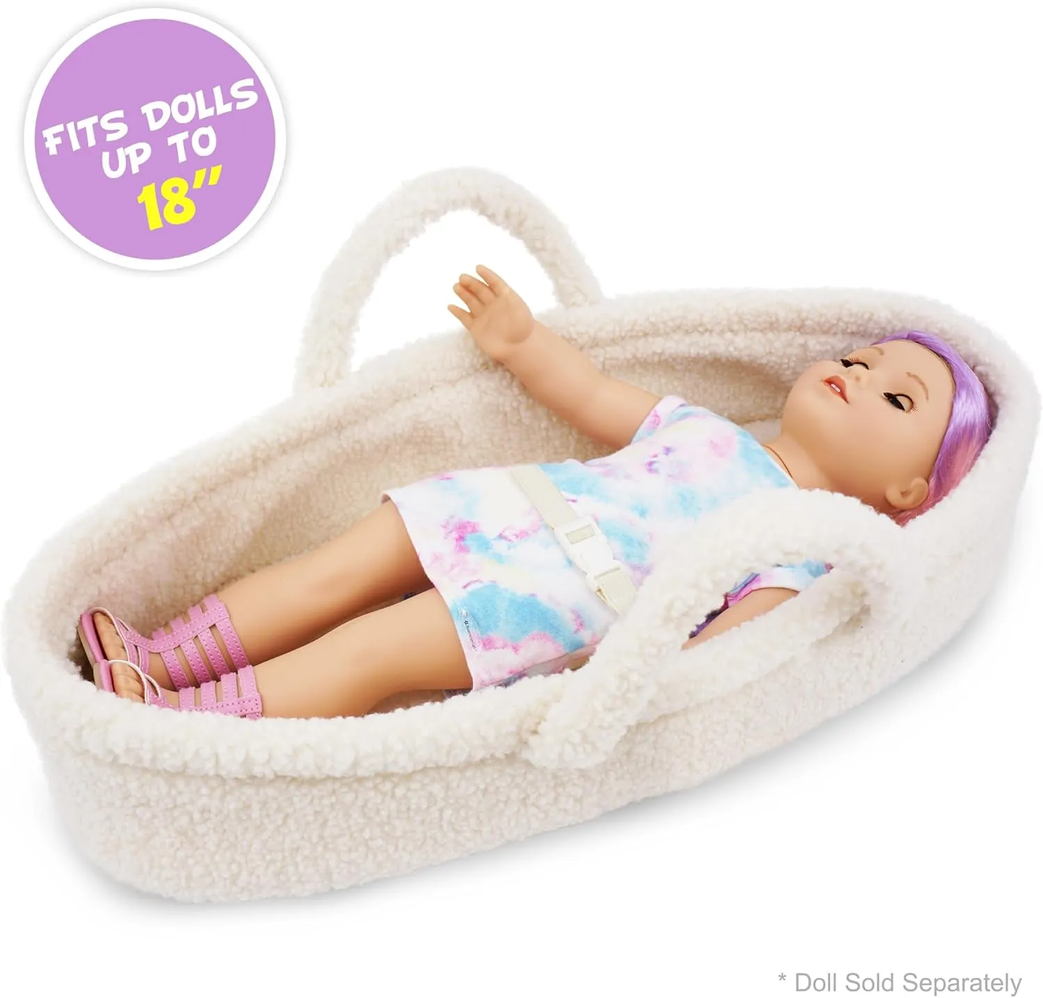 June Garden Cozy Dream Doll Bassinet - Baby Doll Portable Carrier - Fits for American Girl Dolls or Teddy Bears up to 18" - Cream White
