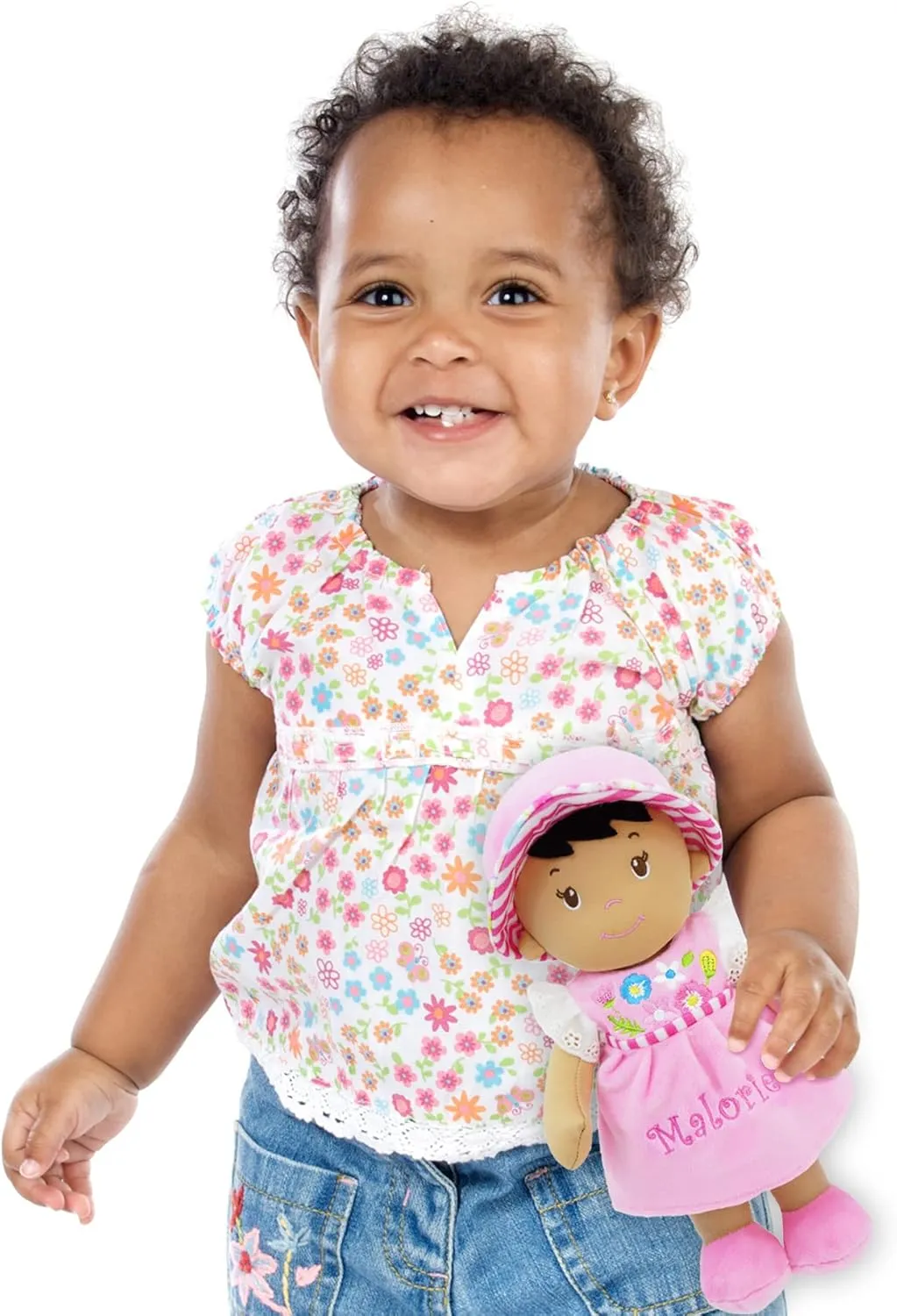 June Garden Personalized Soft Dolly Malorie - Stuffed Soft Baby Doll for Birth and Up with Custom Name - Pink Dress