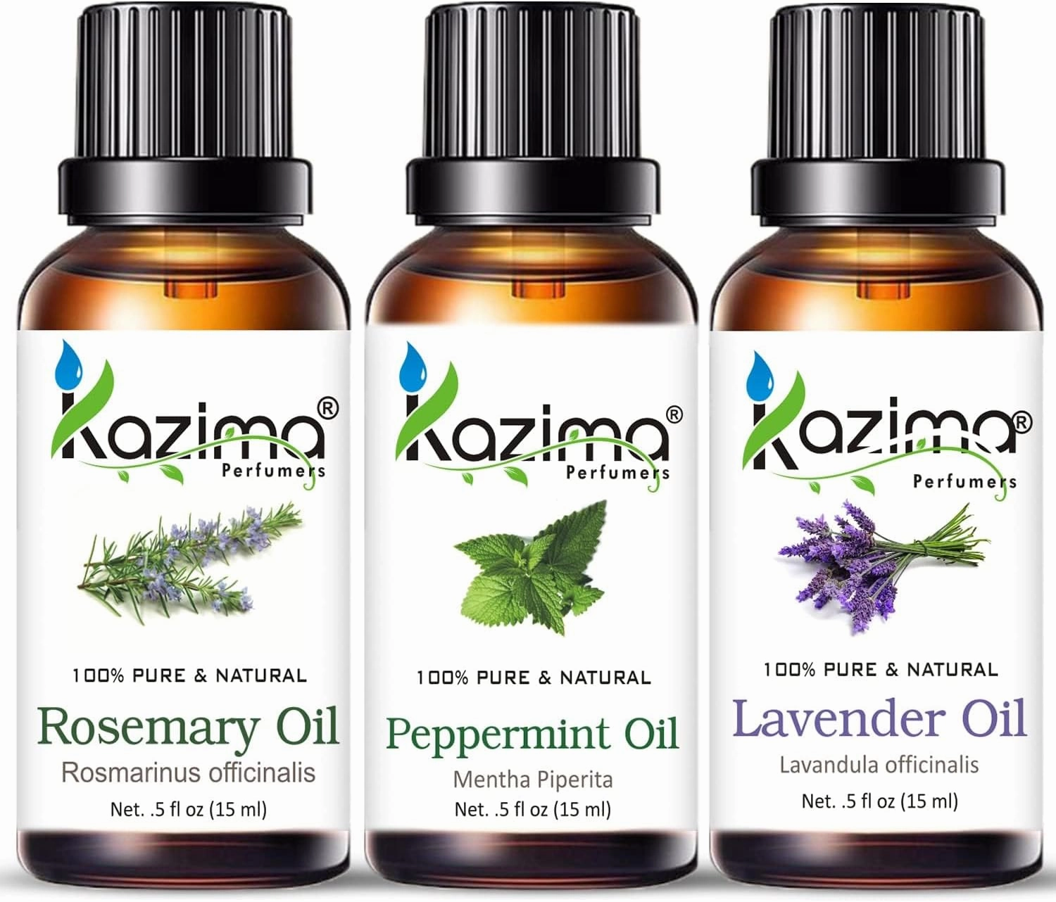 K..A..Z..I.MA. ES.s.e.n.t.i.a.l .- Rosemary Oil, Lavender & Tea Tree (Combo Pack of 3) 15 ml Each