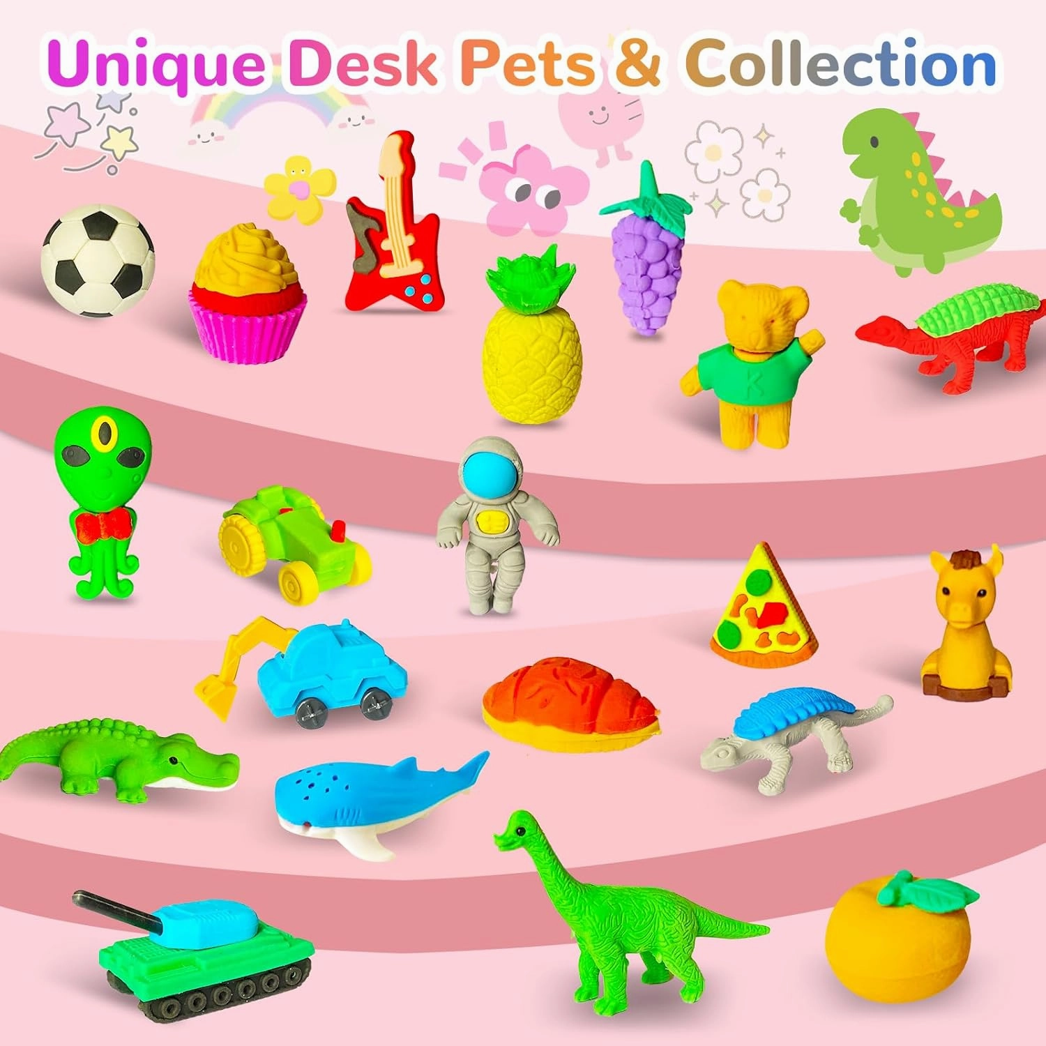 Kaemi 80 Pcs Animal Erasers Desk Pets for Kids Classroom Prizes Fun Cool 3D Puzzle Food Erasers Bulk Mini Cute Pencil Eraser Pals Toys for Party Favors Treasure Box Goodie Bag Stuffers