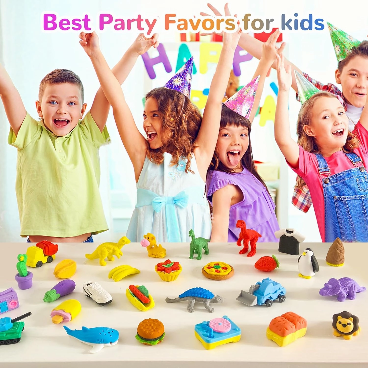 Kaemi 80 Pcs Animal Erasers Desk Pets for Kids Classroom Prizes Fun Cool 3D Puzzle Food Erasers Bulk Mini Cute Pencil Eraser Pals Toys for Party Favors Treasure Box Goodie Bag Stuffers