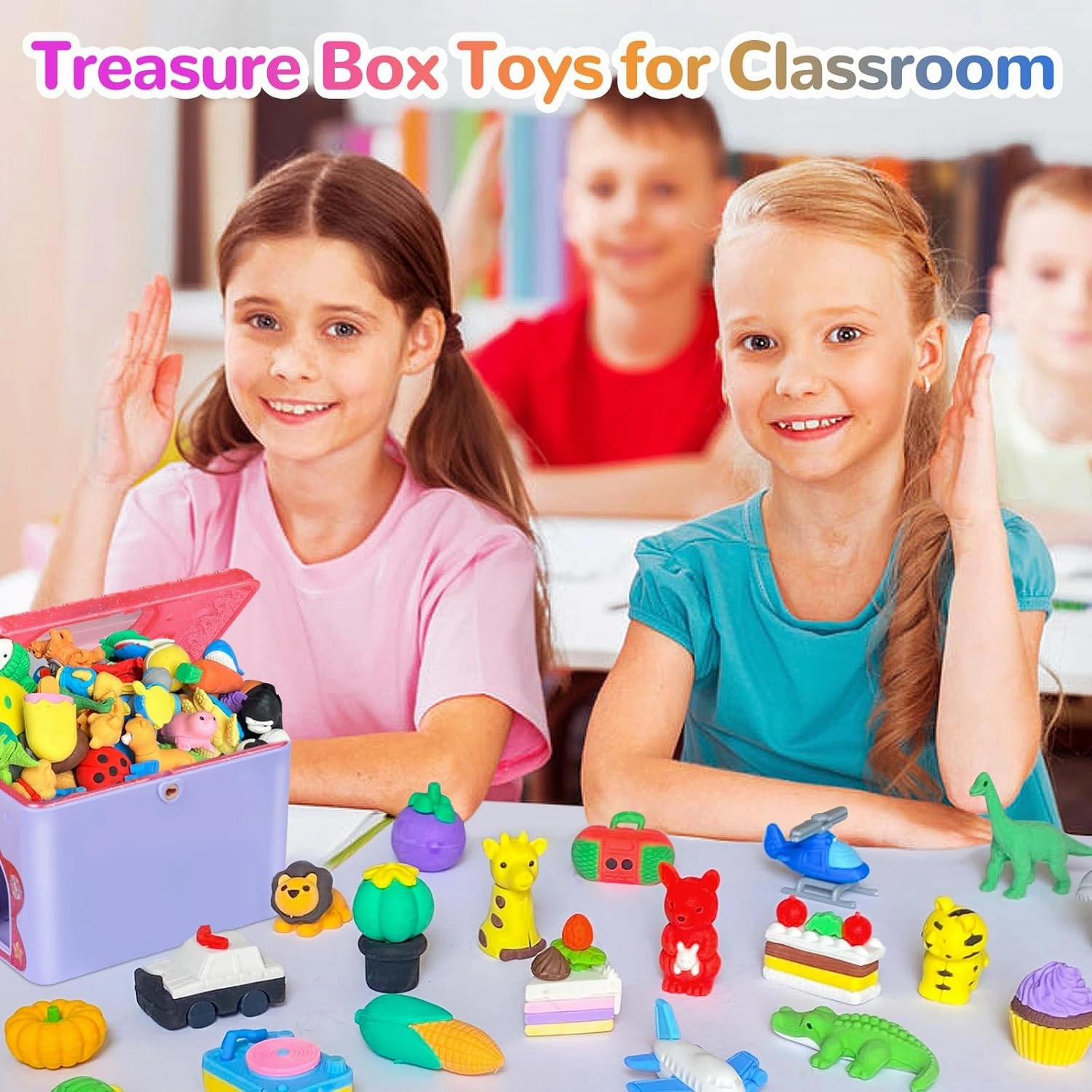 Kaemi 80 Pcs Animal Erasers Desk Pets for Kids Classroom Prizes Fun Cool 3D Puzzle Food Erasers Bulk Mini Cute Pencil Eraser Pals Toys for Party Favors Treasure Box Goodie Bag Stuffers