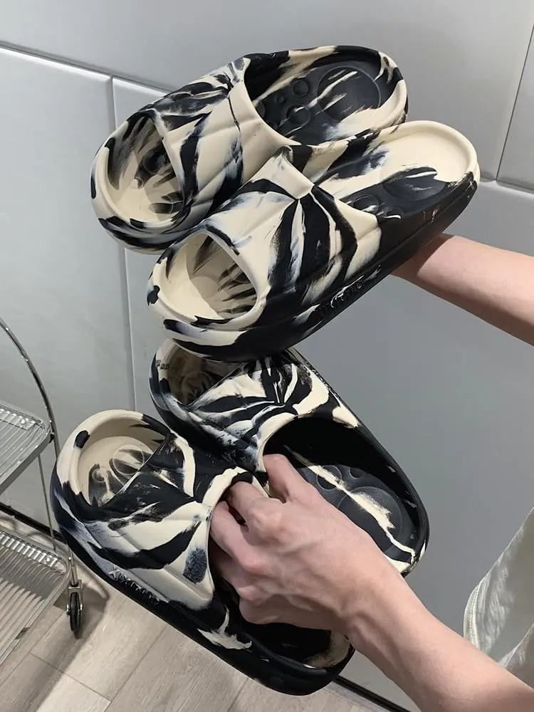 Kawaii Splash-Ink Painting Cloud Slippers Non Slip Thick Sole Slides House Summer Sandals Matching Slippers for Couples