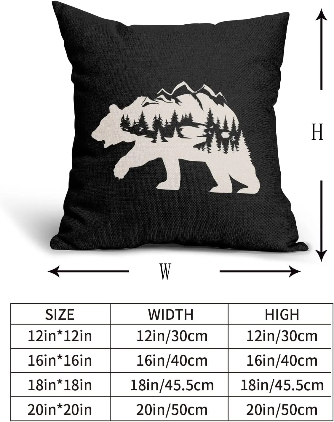 Kawani Bear Black Pillow Covers 18X18 in Cabin Rustic Bear Decor Forest Mountain Decorative Couch Pillow Cases with Zipper Set of 2 Home Decor for Living Room Bedroom Bed Cushion Outdoor