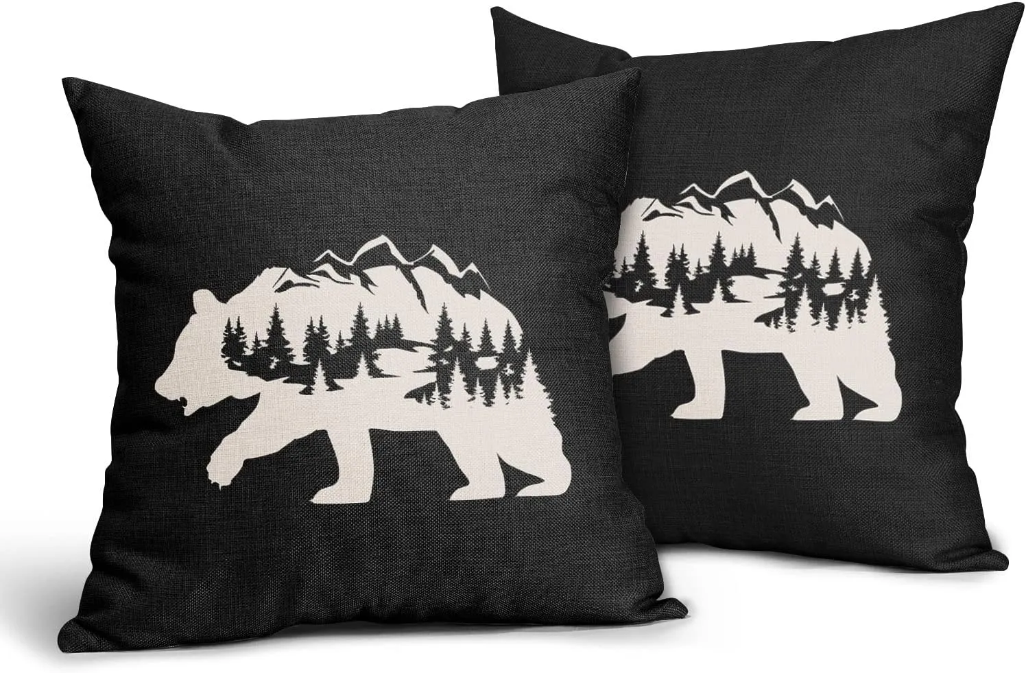 Kawani Bear Black Pillow Covers 18X18 in Cabin Rustic Bear Decor Forest Mountain Decorative Couch Pillow Cases with Zipper Set of 2 Home Decor for Living Room Bedroom Bed Cushion Outdoor