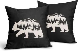 Kawani Bear Black Pillow Covers 18X18 in Cabin Rustic Bear Decor Forest Mountain Decorative Couch Pillow Cases with Zipper Set of 2 Home Decor for Living Room Bedroom Bed Cushion Outdoor