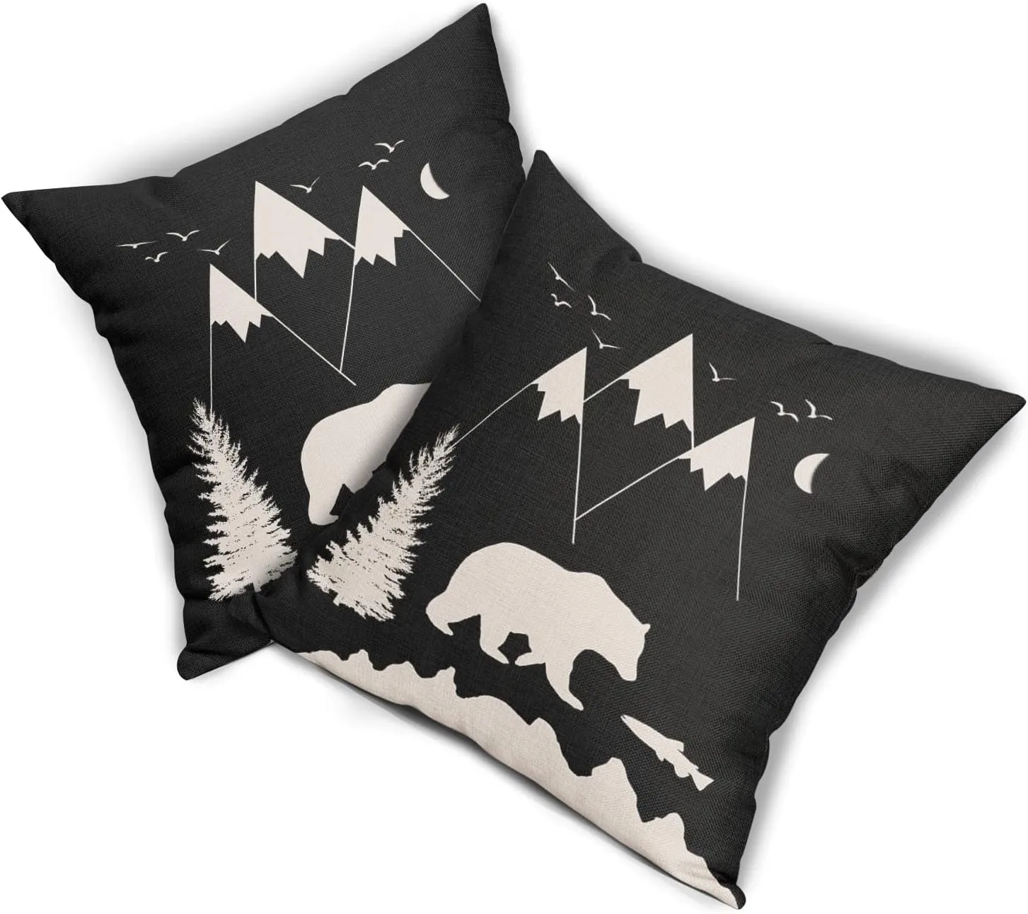 Kawani Bear Black Pillow Covers 18X18 in Cabin Rustic Bear Decor Mountain Fish Decorative Couch Pillow Cases with Zipper Set of 2 Home Decor for Living Room Bedroom Bed Cushion Outdoor