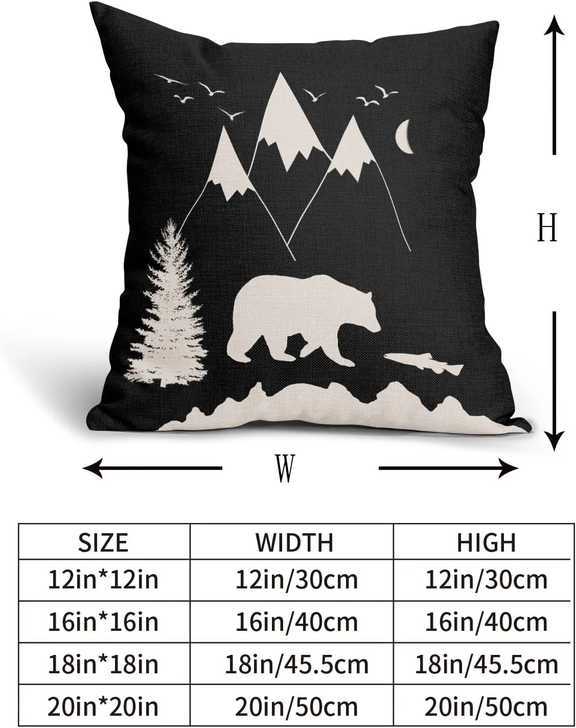 Kawani Bear Black Pillow Covers 18X18 in Cabin Rustic Bear Decor Mountain Fish Decorative Couch Pillow Cases with Zipper Set of 2 Home Decor for Living Room Bedroom Bed Cushion Outdoor