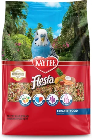 Kaytee Fiesta Parakeet Food, Nutritious and Fun Blend, Supports Skin, Feather, Digestion, Brain and Heart Health, 4.5 pounds