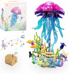 KAZI Jellyfish Building Toy Set - Music Box with Light for Adults & Kids Ages 8 Plus,DIY Crafts Kit for Home Decor,Living Room or Bedroom,Gifts for Sea Creatures Lovers,Birthday Gifts