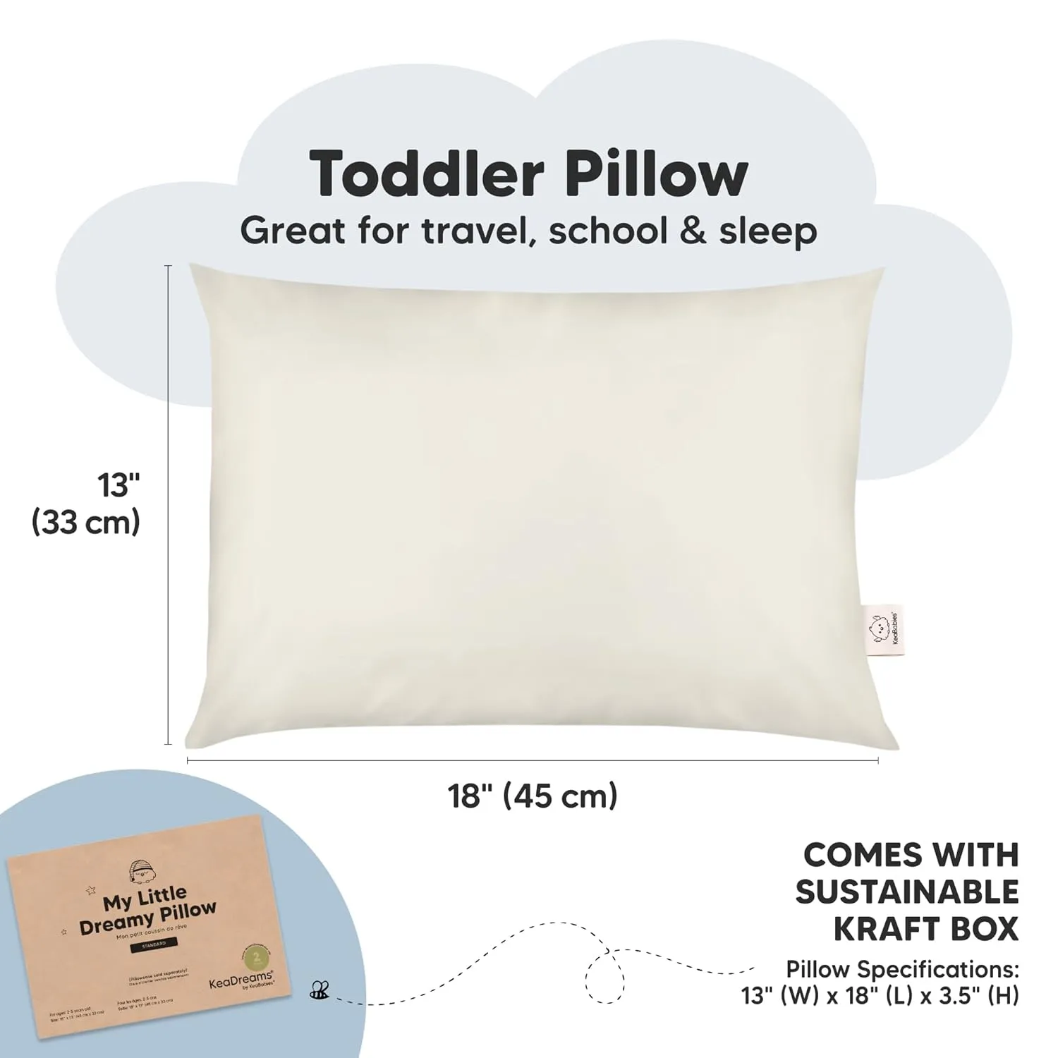 KeaBabies 2-Pack Toddler Pillow 13x18 - Soft Organic Cotton Kids Travel Bed Pillows for Sleeping, School, Nap, Machine Washable, Toddlers 2 to 5, Pillowcase Sold Separately (Clay)