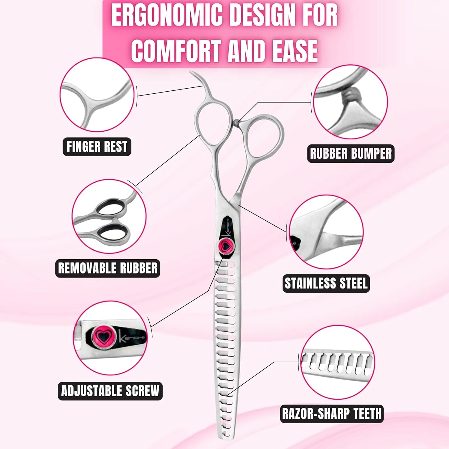Kenchii Love Dog Grooming Scissors, 22 Tooth Blender Shears, Dog Scissors for Grooming, Professional Pet Grooming Scissors, Heavy Duty, Durable and Sharp