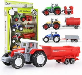 Kid's Farm Tractor Toys with Trailers,Alloy and ABS Cake Decorating Car Truck Funny Tractor Vehicle Value Play Set Toy,(Set of 4)