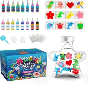Kiditos Magic Water Elf Toy Kit, Aqua Fairy Water Gel Kit-16 Magic Gels & 12 Molds–Make Your Own Water Pets & Squishy Toys–Fun Summer DIY Craft Kit, Birthday Gifts & Party Favors for Kids Ages 3 