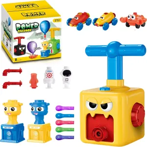 Kids Balloon Power Car With Pump, Party Supplies, 12 Balloons and Launcher - Preschool Educational Science Toy for Boys Ages 3-12 (Red-Yellow)