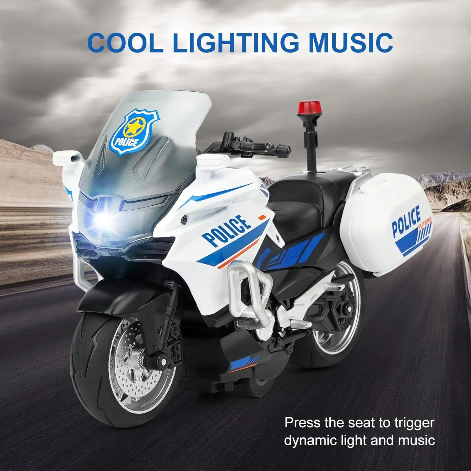 Kids Toy Motorcycle - Alloy Car Toy with Sound and Music,1:10 Scale Motorcycle Toys for Boys Age 3-7 (Bright White)