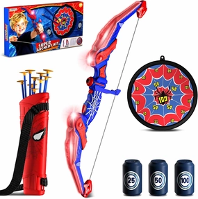 Kids Bow and Arrow Set, Led Light Up Bow and Arrow for Kids, Archery Set with Quiver & Web Target, 10 Suction Cup Arrows & Another 3 Target Cans, Outdoor Games for 4-6 8-12 Year Old Boys
