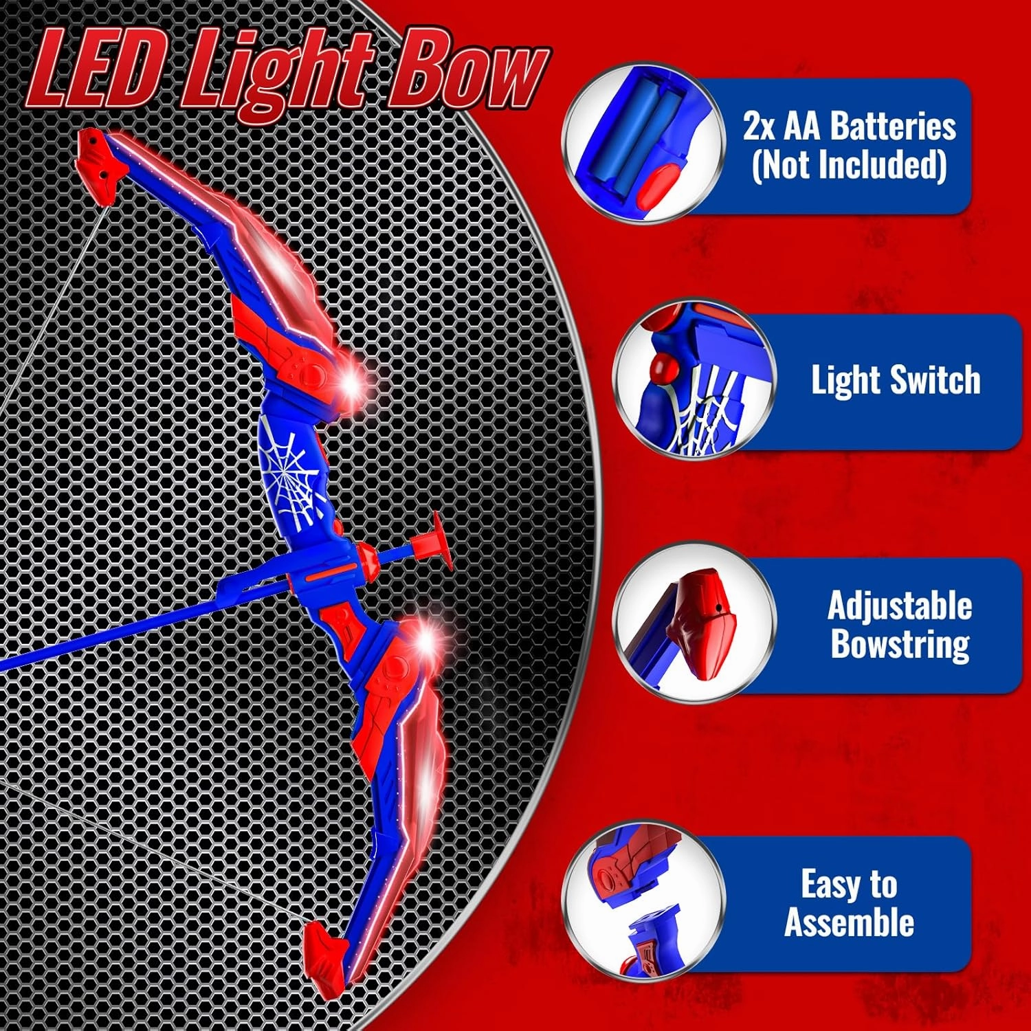 Kids Bow and Arrow Set, Led Light Up Bow and Arrow for Kids, Archery Set with Quiver & Web Target, 10 Suction Cup Arrows & Another 3 Target Cans, Outdoor Games for 4-6 8-12 Year Old Boys