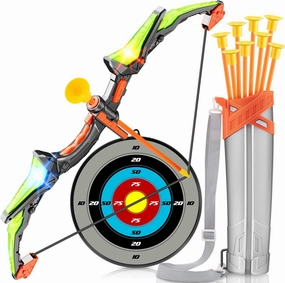 Kids Bow and Arrow Toy Set, LED Light Up Archery Toys with 8 Suction Cups Arrows, Outdoor Indoor Shooting Games Toys for 6 7 8 9 10 11 12 Year Old Boys Grils Birthday Gifts