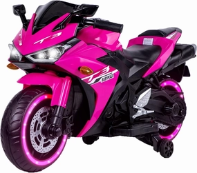 Kids Motorcycle,Tamco 12V Motorcycle for Kids 3 4 5 6 Years Boys Girls 12v7ah Ride on Toy with Training Wheels/Manual Throttle/Drive by Hand/Lightting Wheels (Pink)