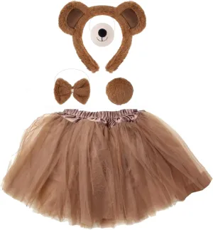 Kirei Sui Kids Funny Bear Costume Set with Ears Headband Bowtie Tail & Tutu Halloween Dress Up Set for Girls