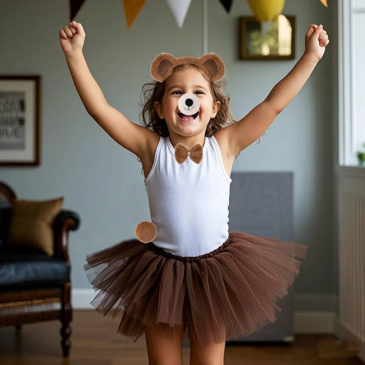 Kirei Sui Kids Funny Bear Costume Set with Ears Headband Bowtie Tail & Tutu Halloween Dress Up Set for Girls