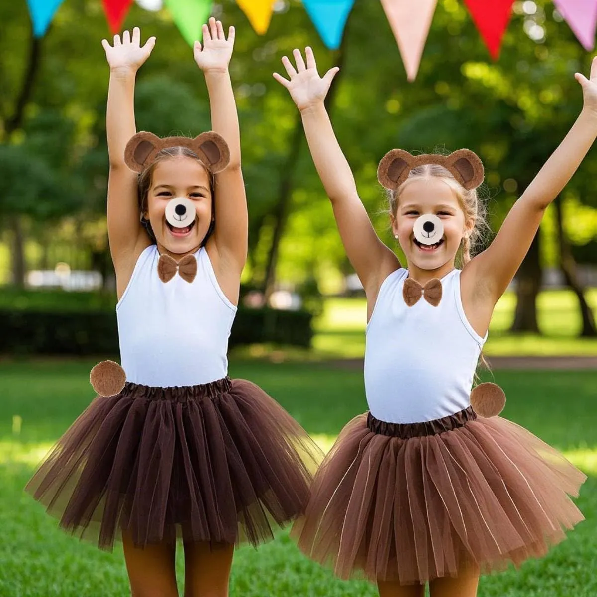 Kirei Sui Kids Funny Bear Costume Set with Ears Headband Bowtie Tail & Tutu Halloween Dress Up Set for Girls