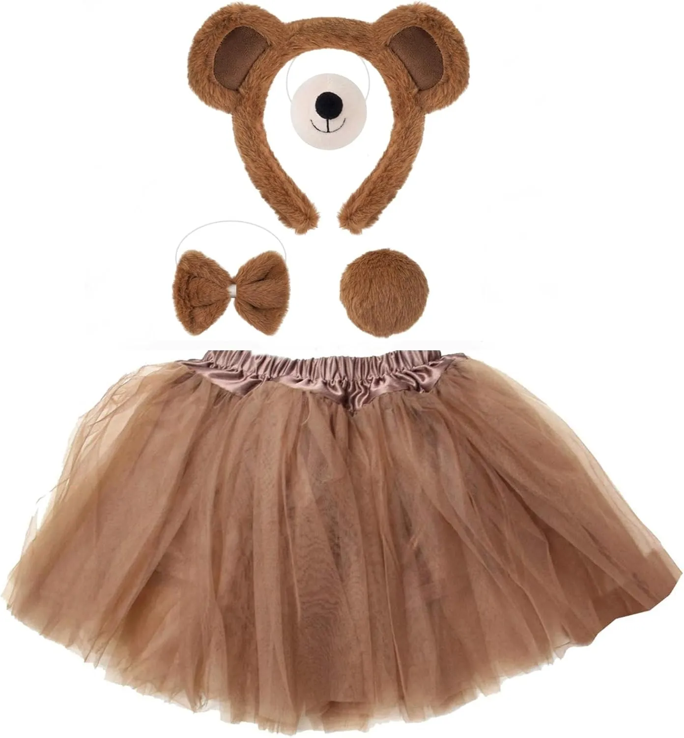 Kirei Sui Kids Funny Bear Costume Set with Ears Headband Bowtie Tail & Tutu Halloween Dress Up Set for Girls