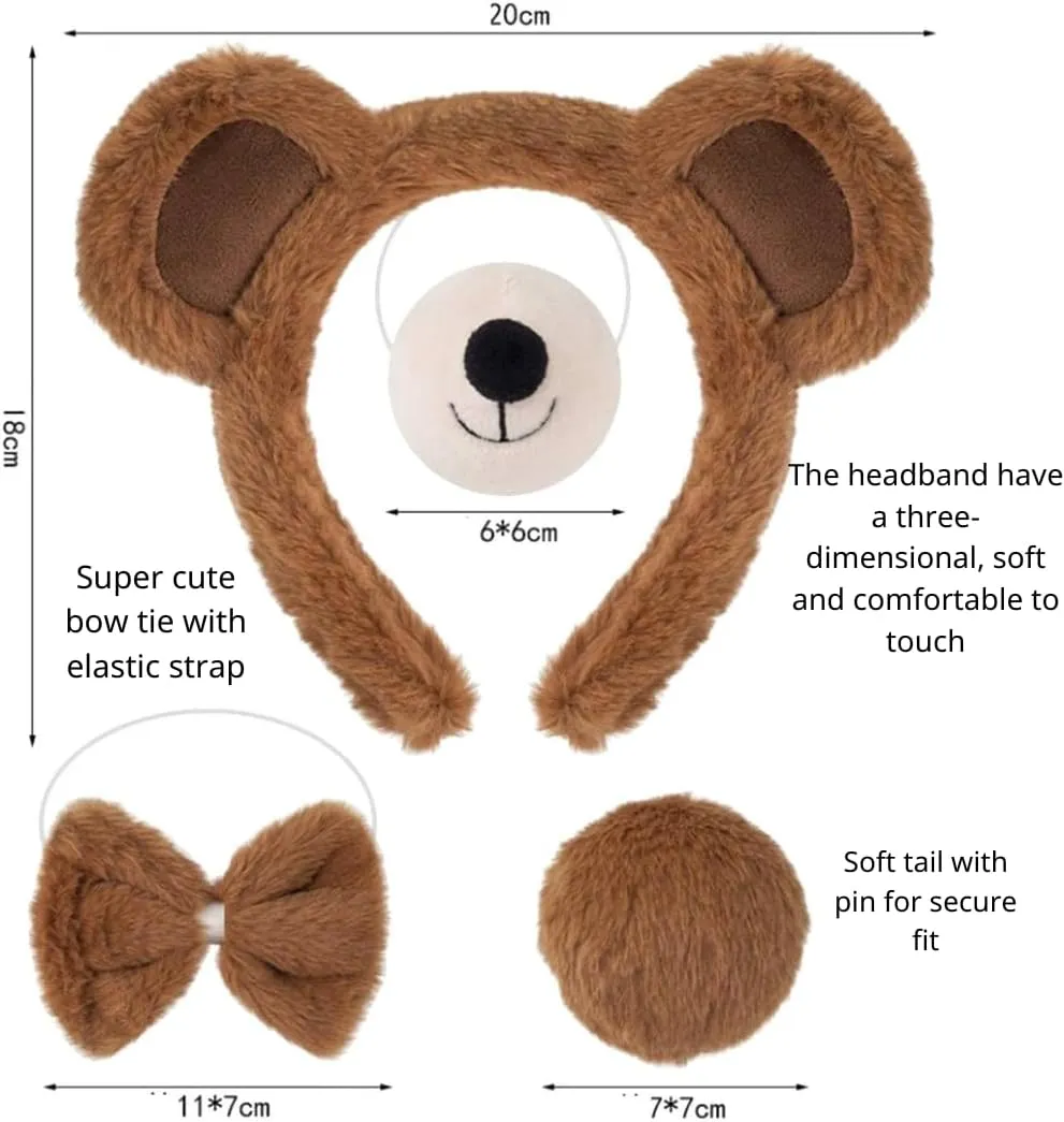 Kirei Sui Kids Funny Bear Costume Set with Ears Headband Bowtie Tail & Tutu Halloween Dress Up Set for Girls