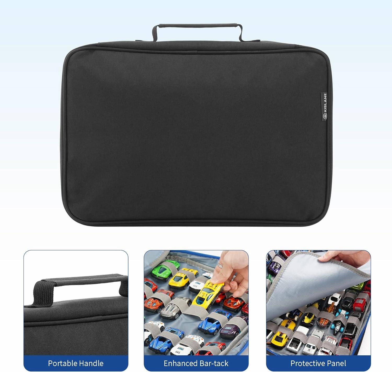 KISLANE 96 Toy Cars Storage Case - Compatible with Matchbox Cars, Small Dolls (Bag Only) (Black)