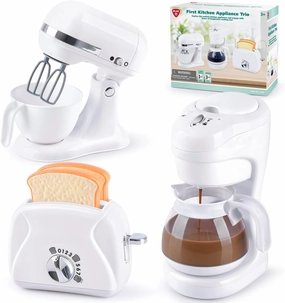 Kitchen Appliances Toys, Kids Play Kitchen Accessories Set, Pretend Kitchen Toys for Kids Ages 4-8, Coffee Maker, Mixer, Toaster with Realistic Lights & Sounds, Gift for Girls Ages 3 
