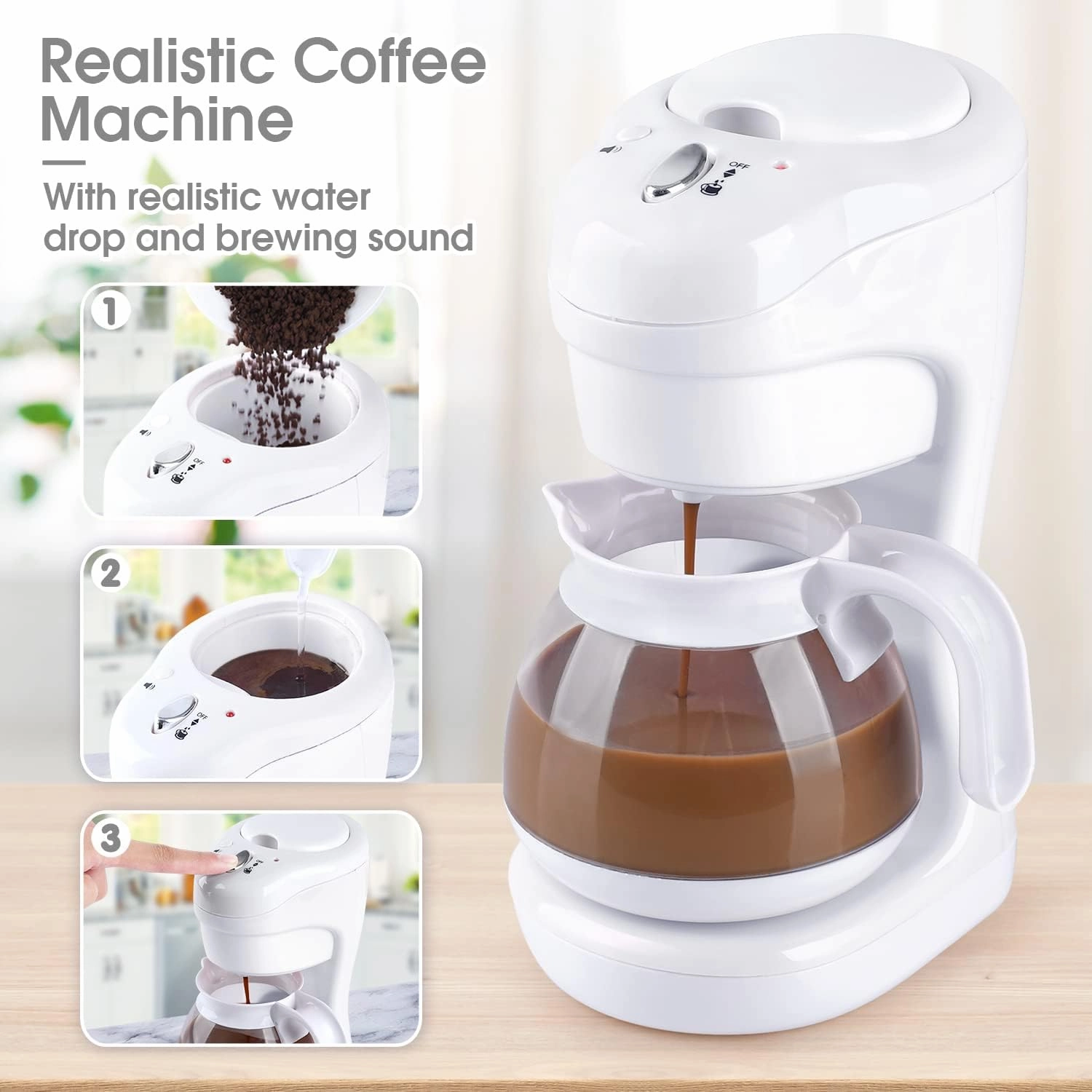 Kitchen Appliances Toys, Kids Play Kitchen Accessories Set, Pretend Kitchen Toys for Kids Ages 4-8, Coffee Maker, Mixer, Toaster with Realistic Lights & Sounds, Gift for Girls Ages 3 