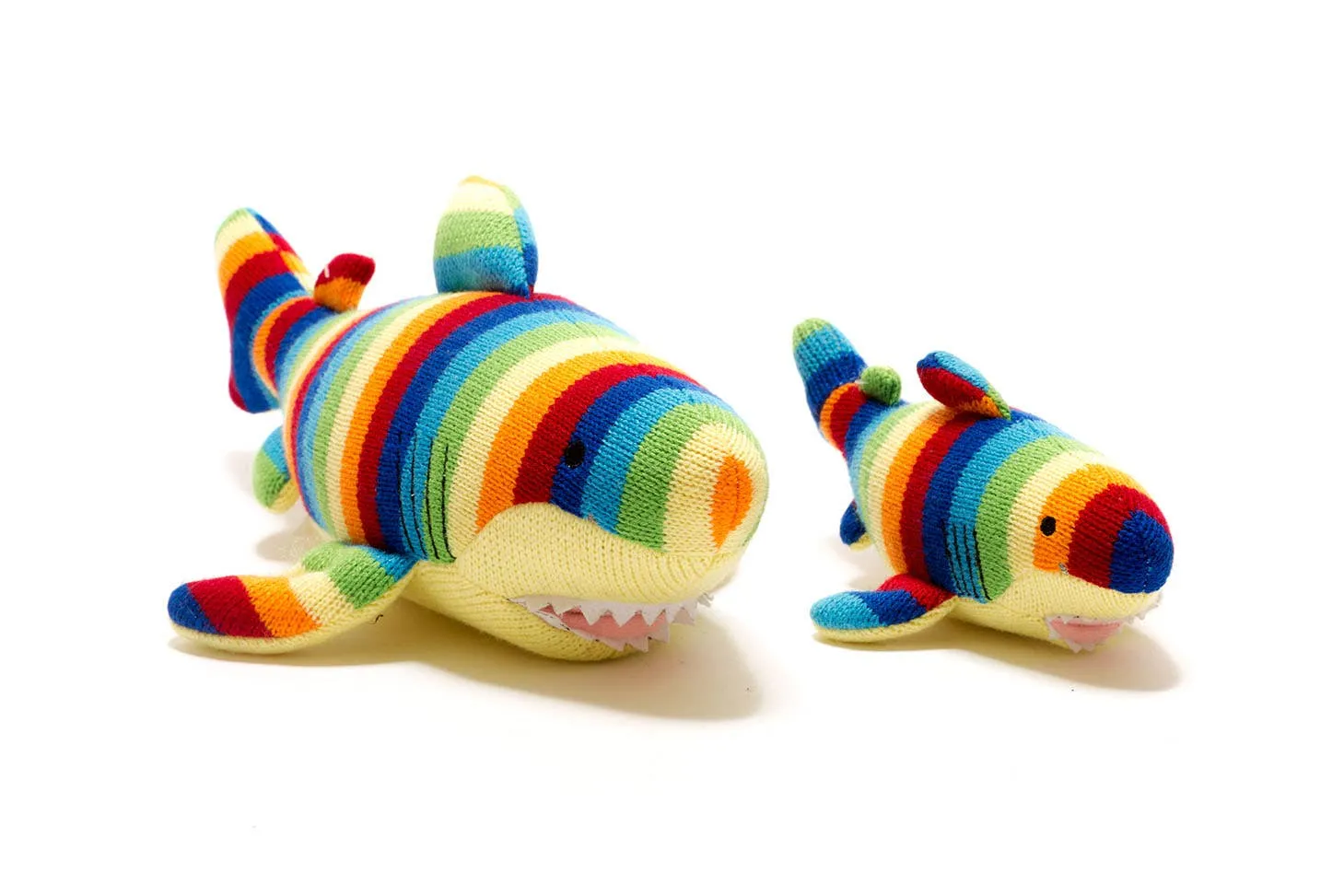 Knitted Shark Plush Toy in Bright Stripes