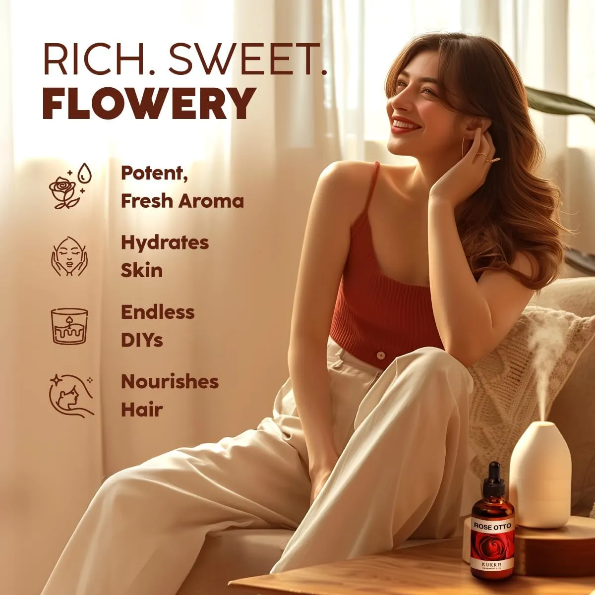 Kukka Rose Essential Oil for Skin, Face & Diffuser - 4 Fl Oz - 100% Pure Natural Rose Oil, Delicate Floral Scent, for Aromatherapy, Bath Bomb & Soap Making Scent DIY