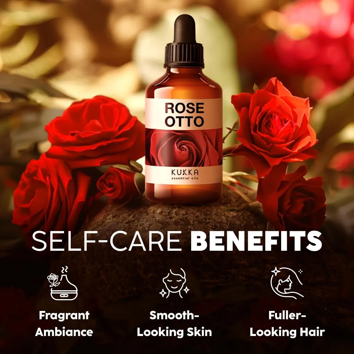 Kukka Rose Essential Oil for Skin, Face & Diffuser - 4 Fl Oz - 100% Pure Natural Rose Oil, Delicate Floral Scent, for Aromatherapy, Bath Bomb & Soap Making Scent DIY